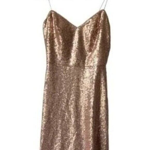 NWT Dessy Collection Sleeveless V Neck Sequin A Line Midi Dress 0 Rose Gold - Picture 3 of 13